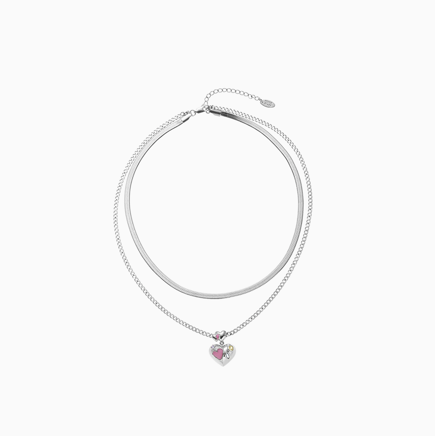 Chic Petite Pink Heart Platinum-Plated Stacking Necklace