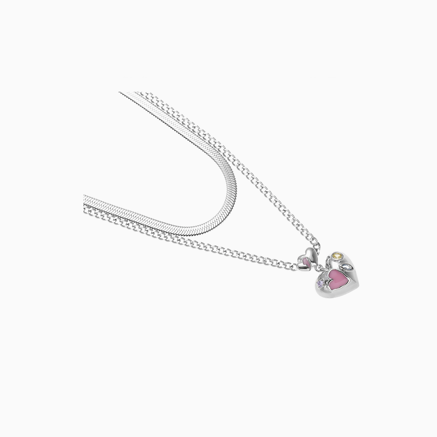 Chic Petite Pink Heart Platinum-Plated Stacking Necklace