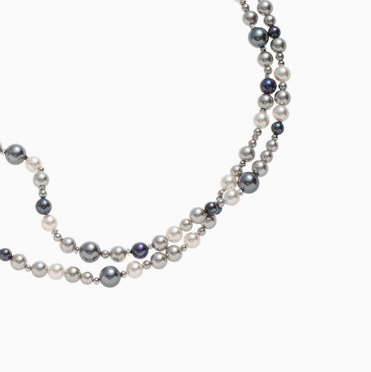 Long Silver Gold-plated Gray Pearl Necklace
