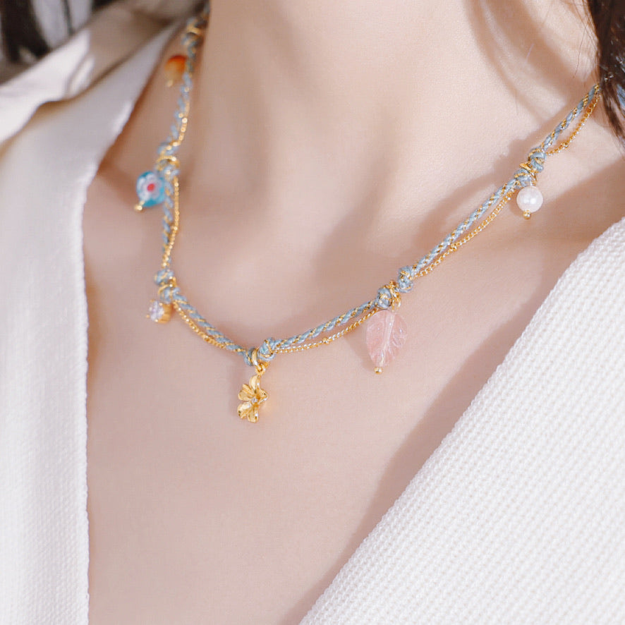 Double Layers 18k Gold-plated Tiny Flower Necklace