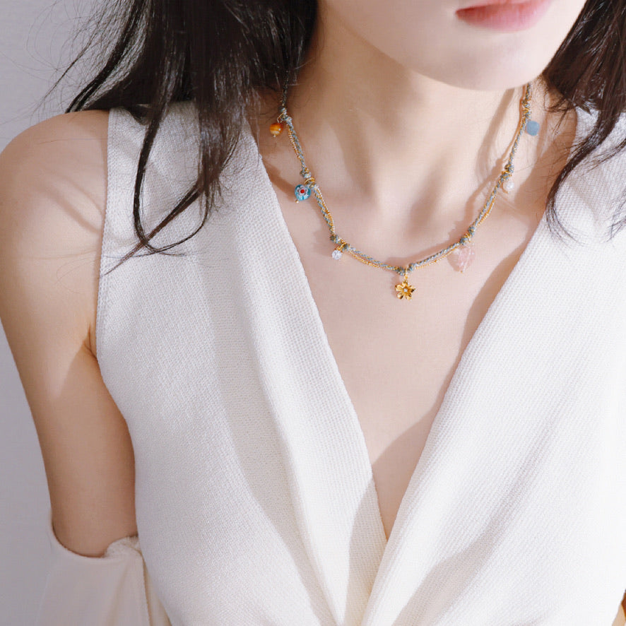 Double Layers 18k Gold-plated Tiny Flower Necklace