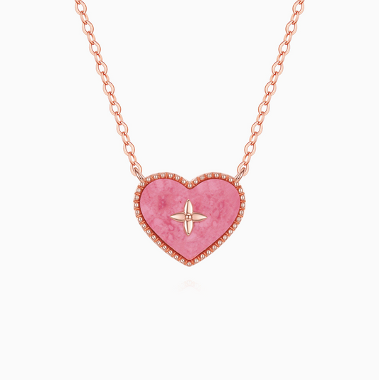 Silver Rose Stone Heart Niche Stack Chain Pink Pendant