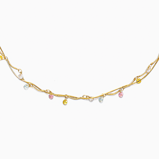 18k Gold-plated Brass French-inspired Vintage Elegant Colored Zircon Necklace