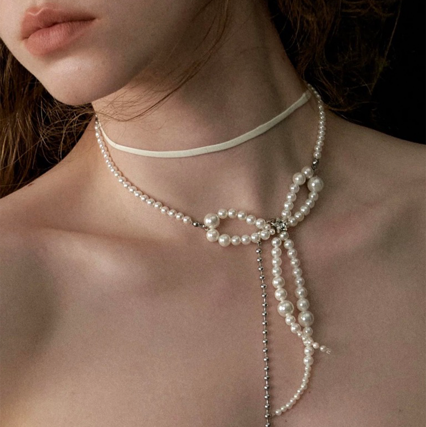 Elegant Double-Layer Bowknot Pearl Ballet Sweet Versatile Cute Necklace