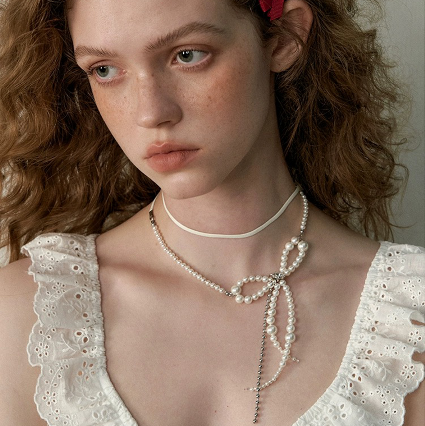 Elegant Double-Layer Bowknot Pearl Ballet Sweet Versatile Cute Necklace