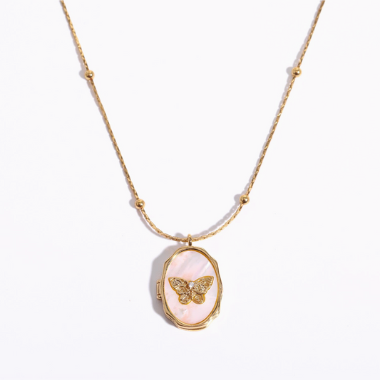 Butterfly Shell Photo Album 14k gold-plated Necklace