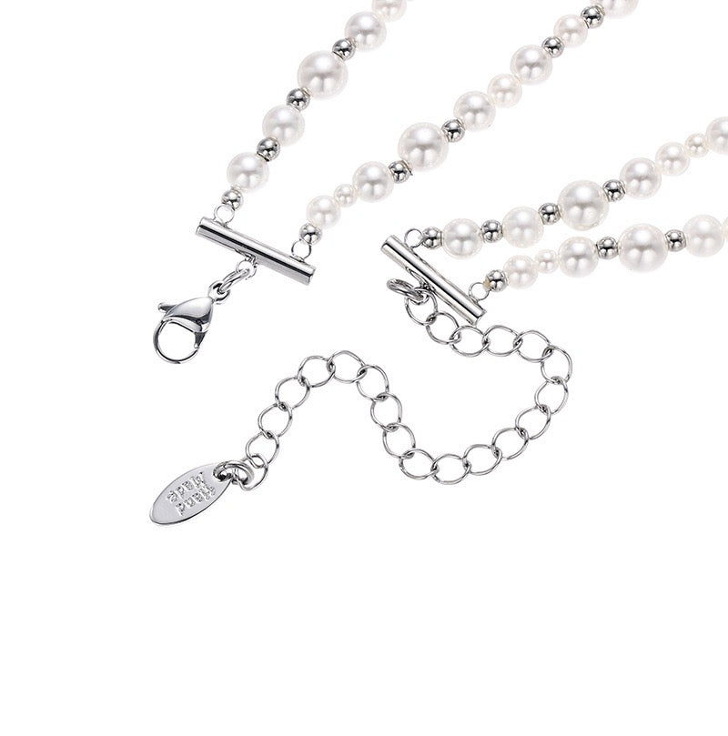 Fuzzy Pink Heart and Pearl Platinum-Plated Bow Necklace