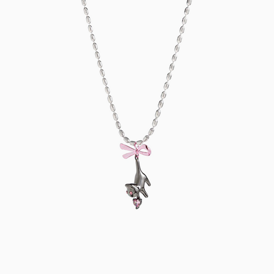 Pink Bow Kitty Necklace