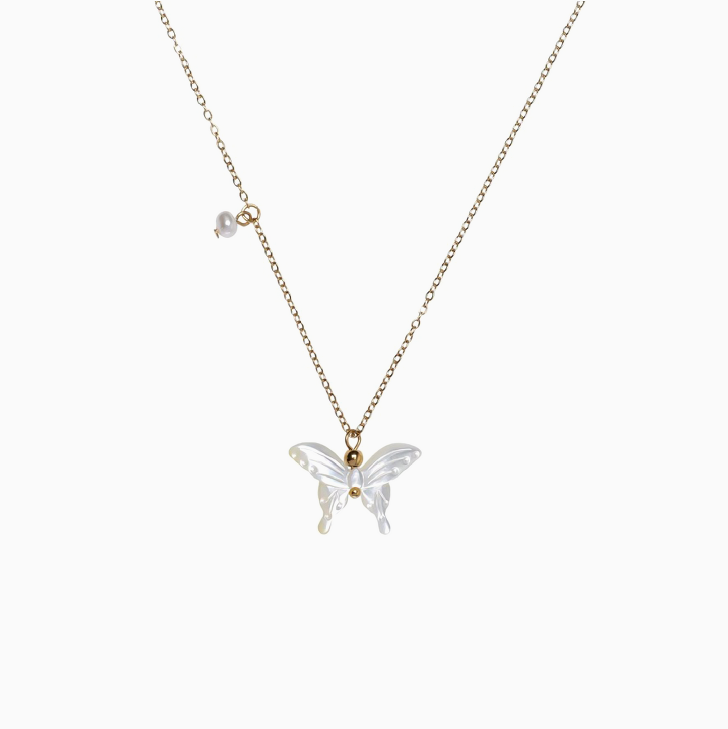 Crystal Shell Butterfly Pearl Necklace