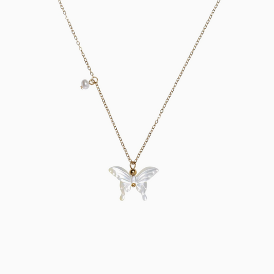 Crystal Shell  Butterfly Pearl Necklace
