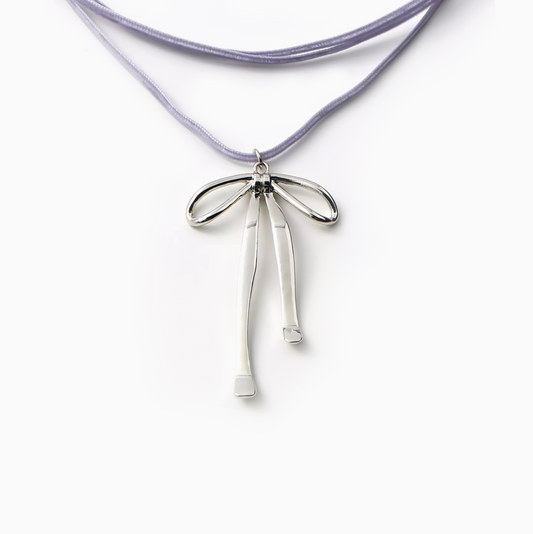 Coquette Layered Bow Silver Necklace