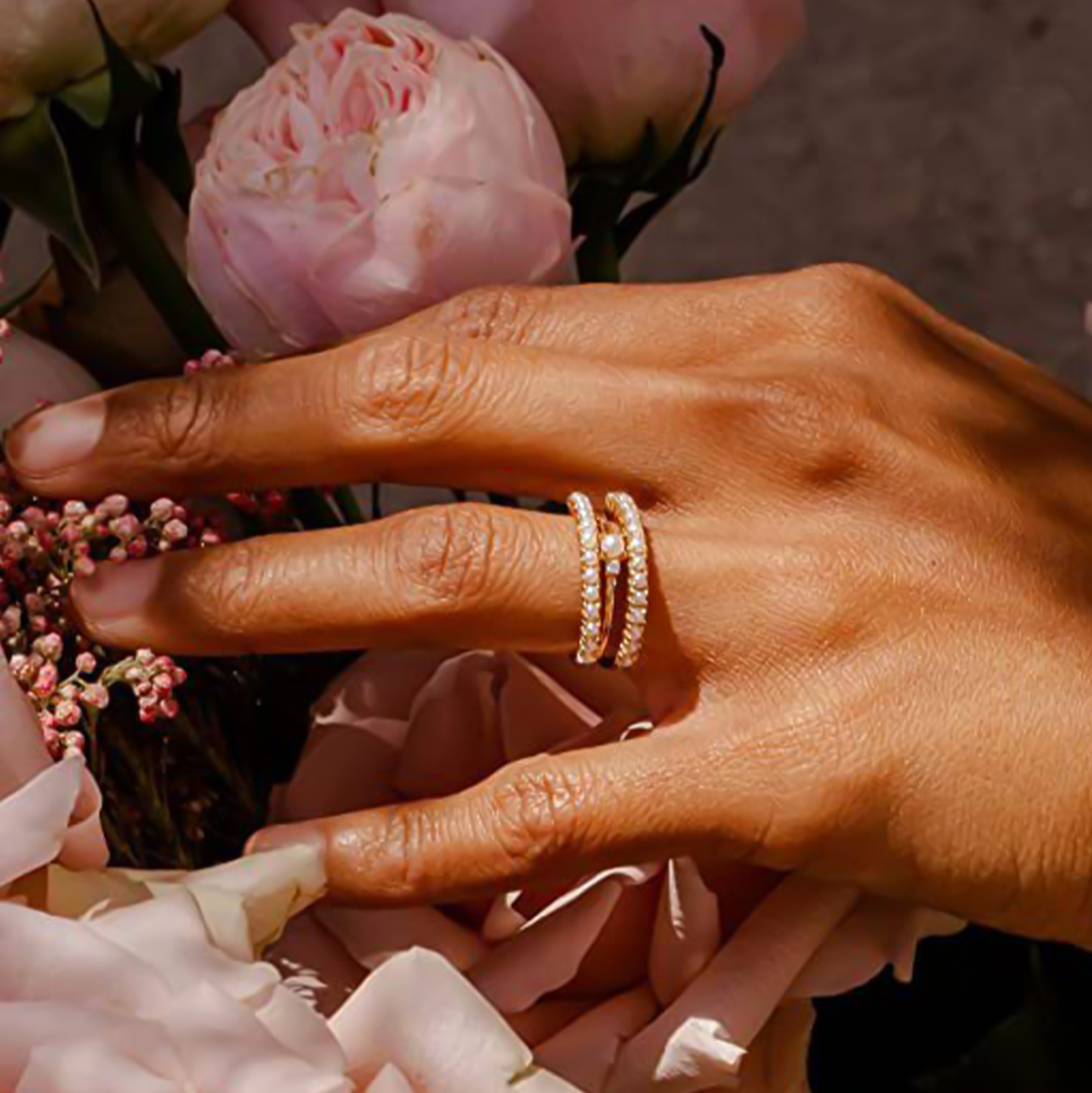 Half Eternity Pearl Gold Ring