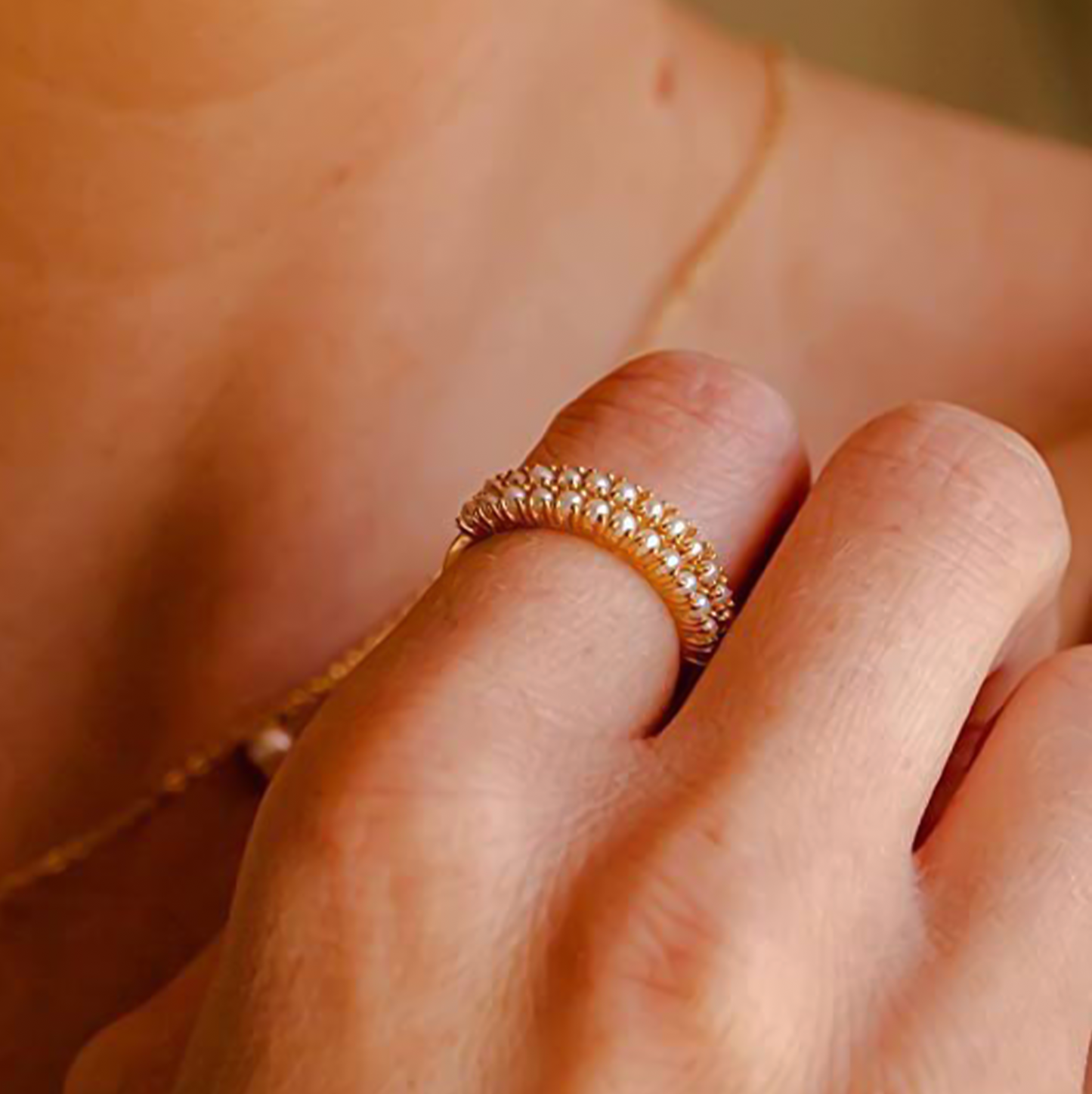 Half Eternity Pearl Gold Ring