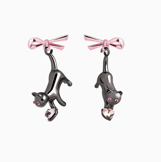 Pink Bow Kitty Earrings