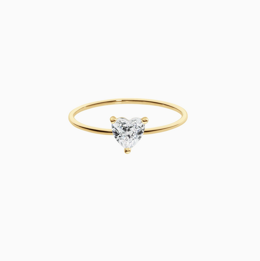 18k Yellow Gold Heart Cubic Zirconia Stack Ring