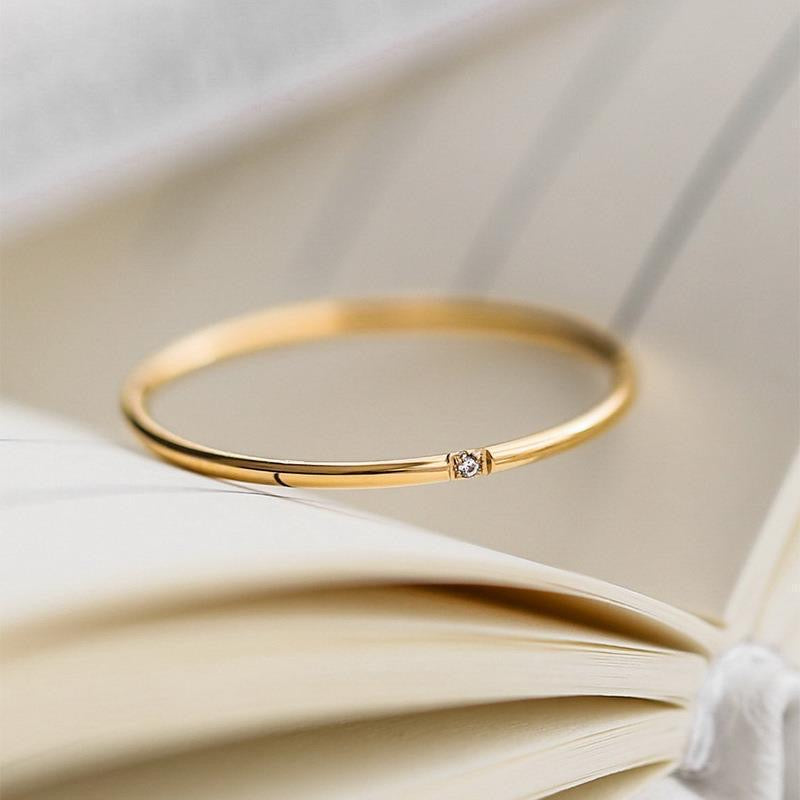 Single Stones Thin Yellow Gold Stack Ring