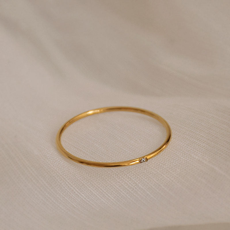 Single Stones Thin Yellow Gold Stack Ring