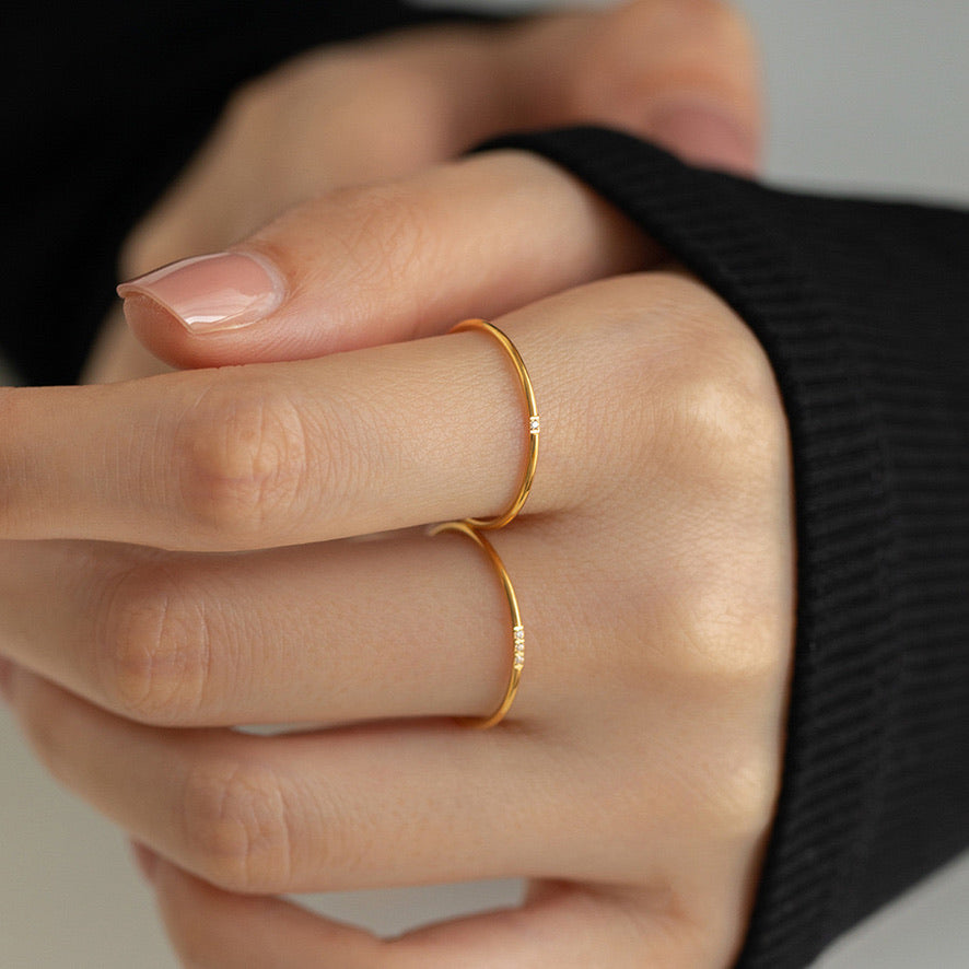 Single Stones Thin Yellow Gold Stack Ring