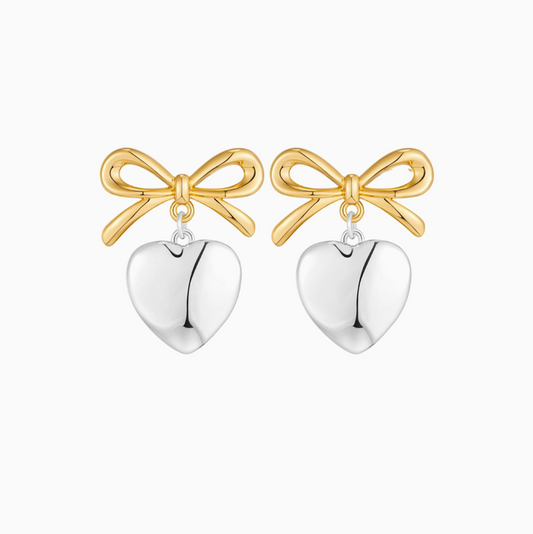 Silver Heart Bow Cute Girl Earrings