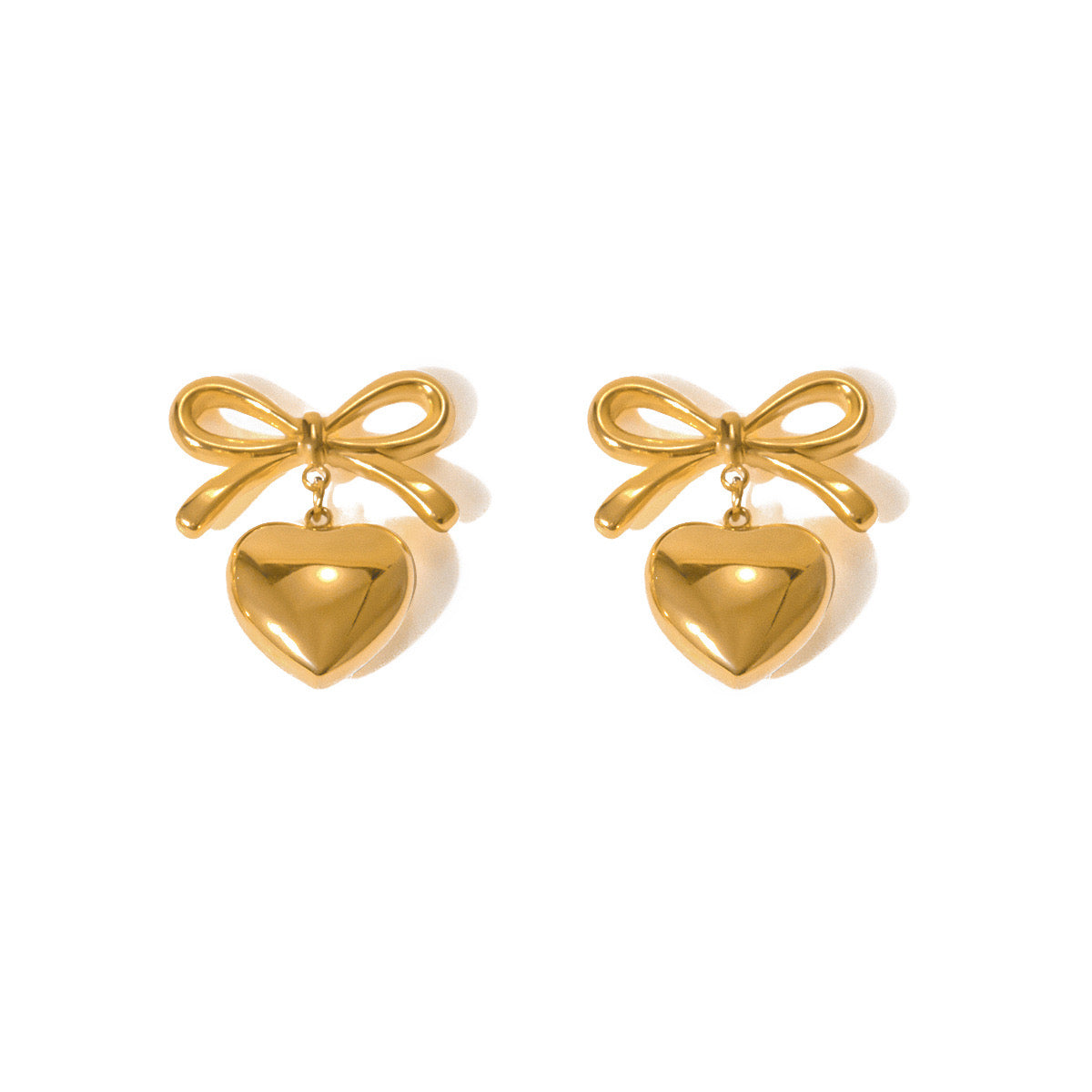 Silver Heart Bow Cute Girl Earrings