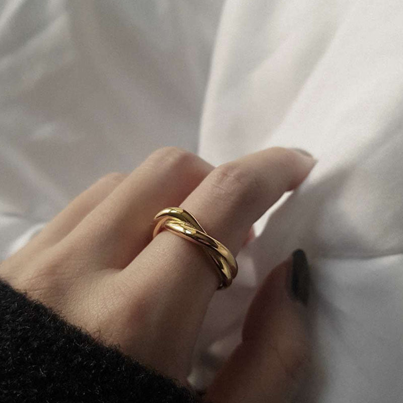 18K Gold Dould Layers Knot Minimalist Stack Ring