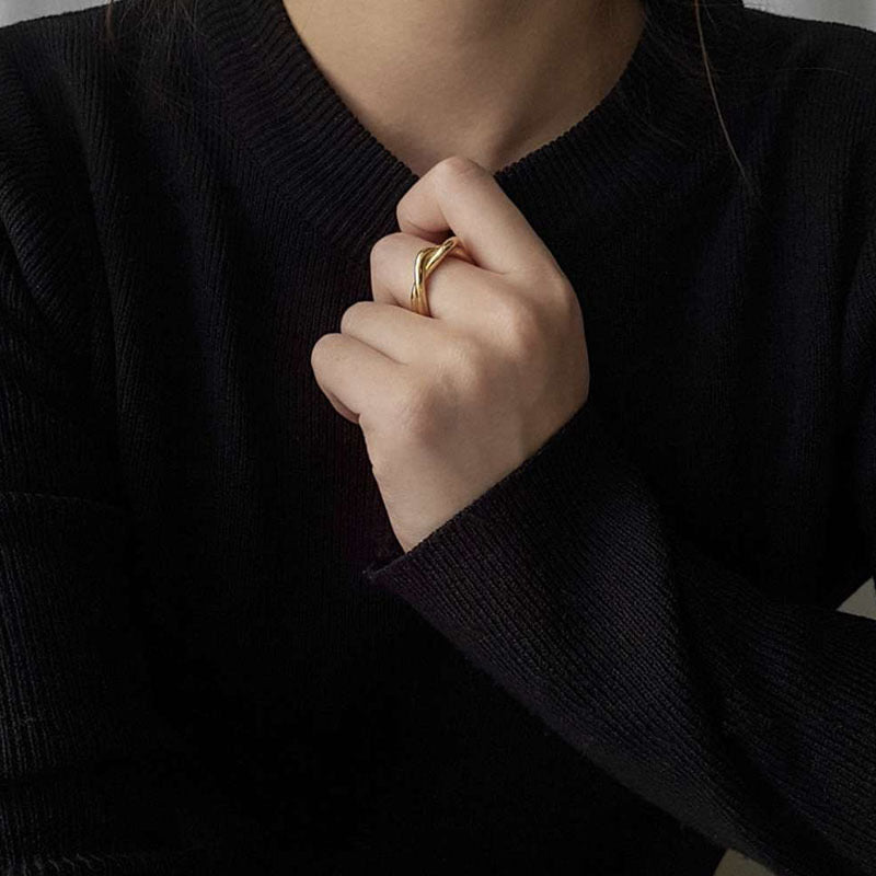 18K Gold Dould Layers Knot Minimalist Stack Ring