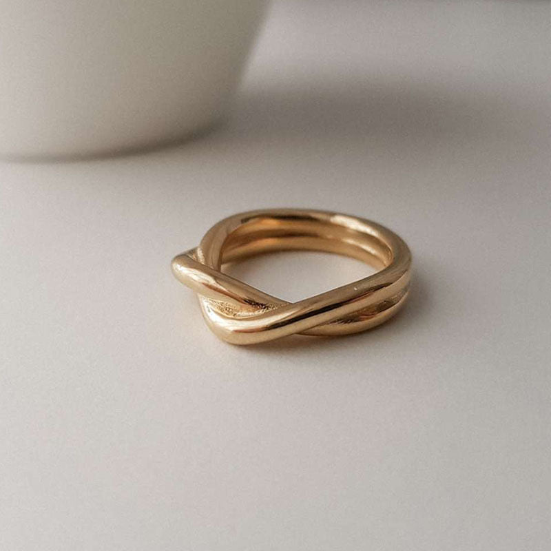 18K Gold Dould Layers Knot Minimalist Stack Ring