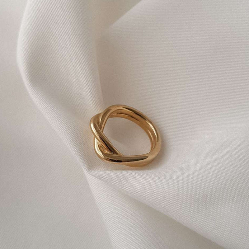 18K Gold Dould Layers Knot Minimalist Stack Ring