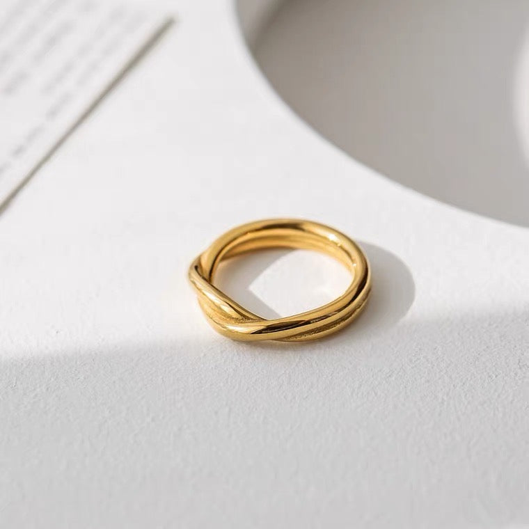 18K Gold Dould Layers Knot Minimalist Stack Ring