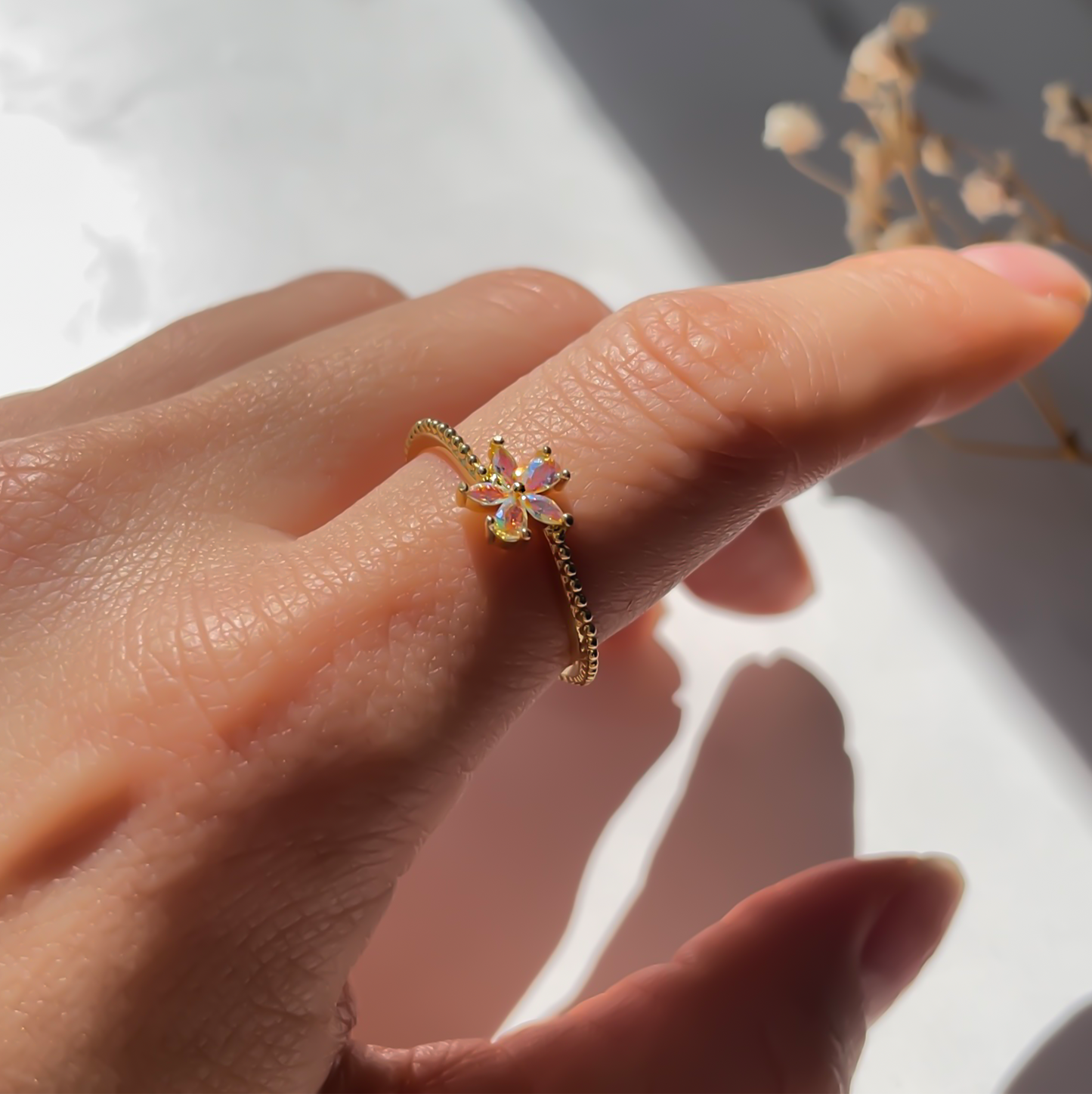 Coquette Crystal Flower Stack Ring