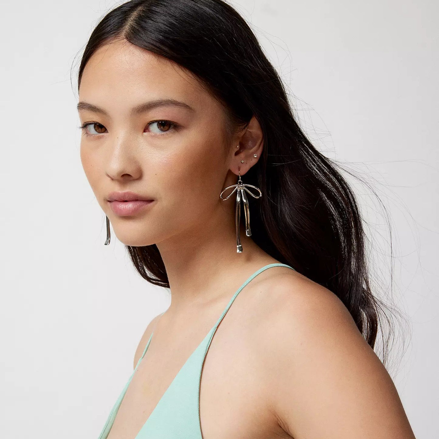 Coquette Ribbon Bow Silver Earrings