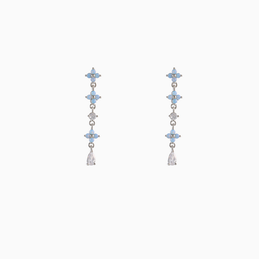 Silver Blue Blossom Drop Earrings
