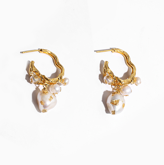 Broque Gold-plated with Natural Fresh WaterPearl Earrings