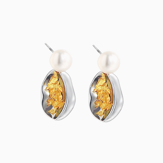 Gold-foil Platinum-plated Natural Pearl Earrings