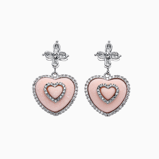 Platinum-plated Flocked Pink Heart Cute Girl Earrings