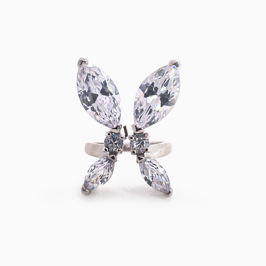 Silvery Butterfly Diamond Ring