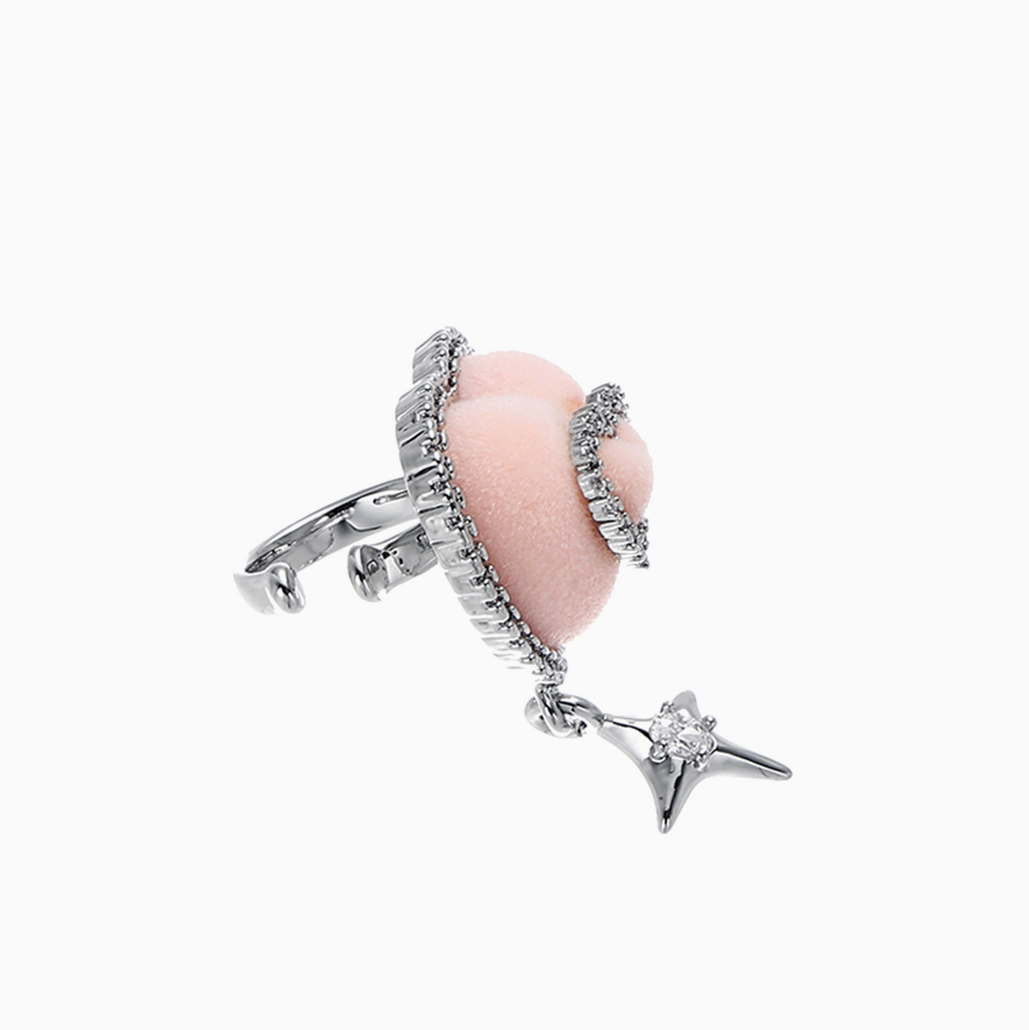Platinum-plated Flocked Pink Heart Cute Girl Pearl Bow Earclip (Single)
