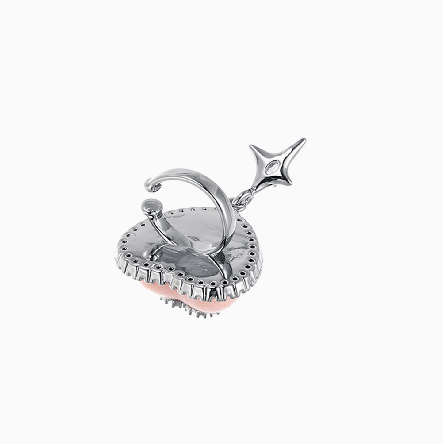 Platinum-plated Flocked Pink Heart Cute Girl Pearl Bow Earclip (Single)