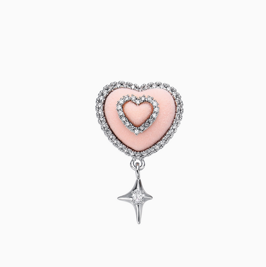 Platinum-plated Flocked Pink Heart Cute Girl Pearl Bow Earclip (Single)