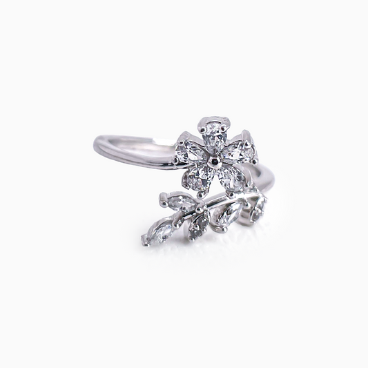 Silvery Flower Stack Ring