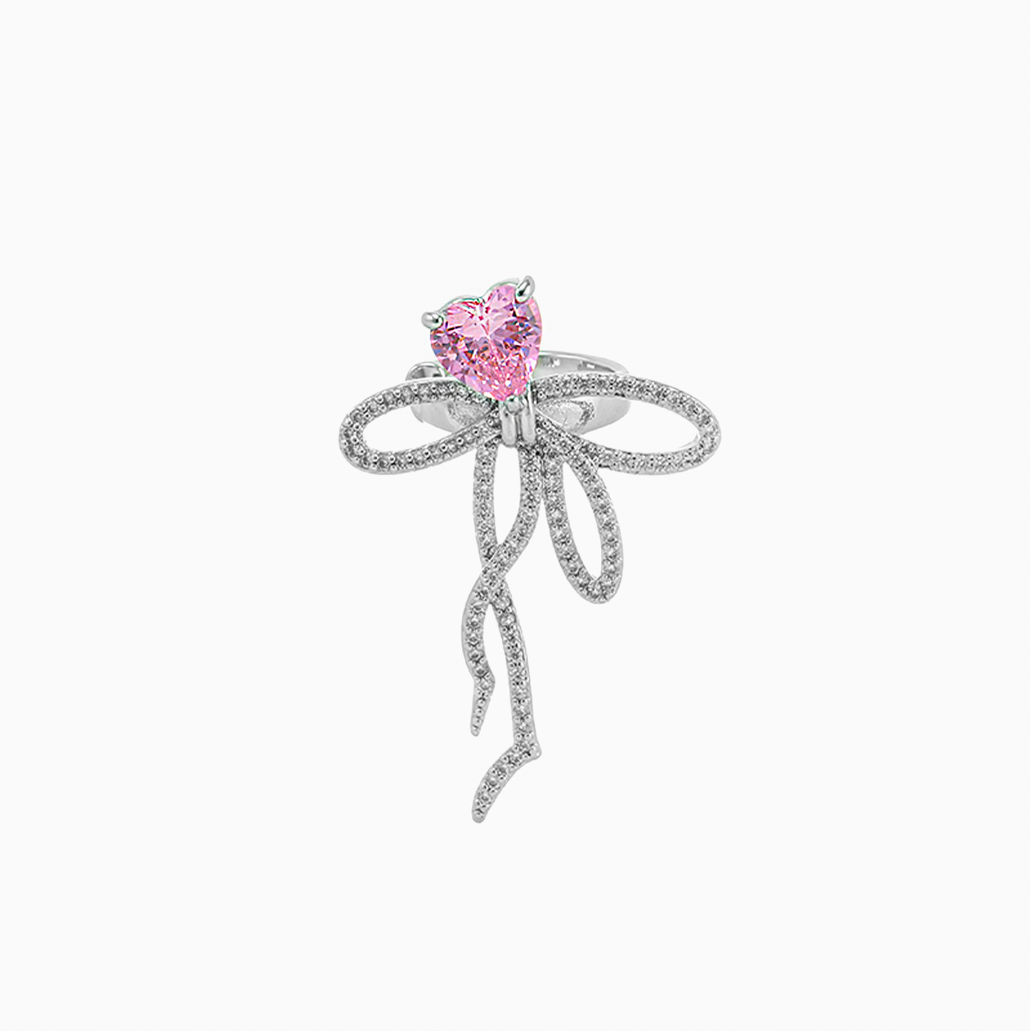 Platinum-plated Heart Bow Long Earclip (Single)