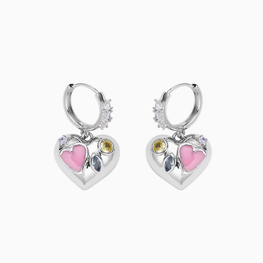 Platinum-plated Pink Heart Swwet Girl Earrings
