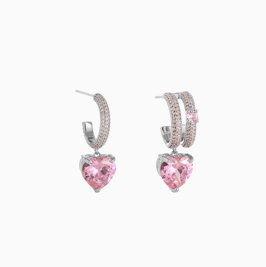 Platinum-plated Stunning Pink Heart Earrings