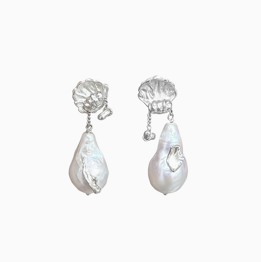 Baroque Shell Teardrop Pearl S925 Silver Elegant Earrings