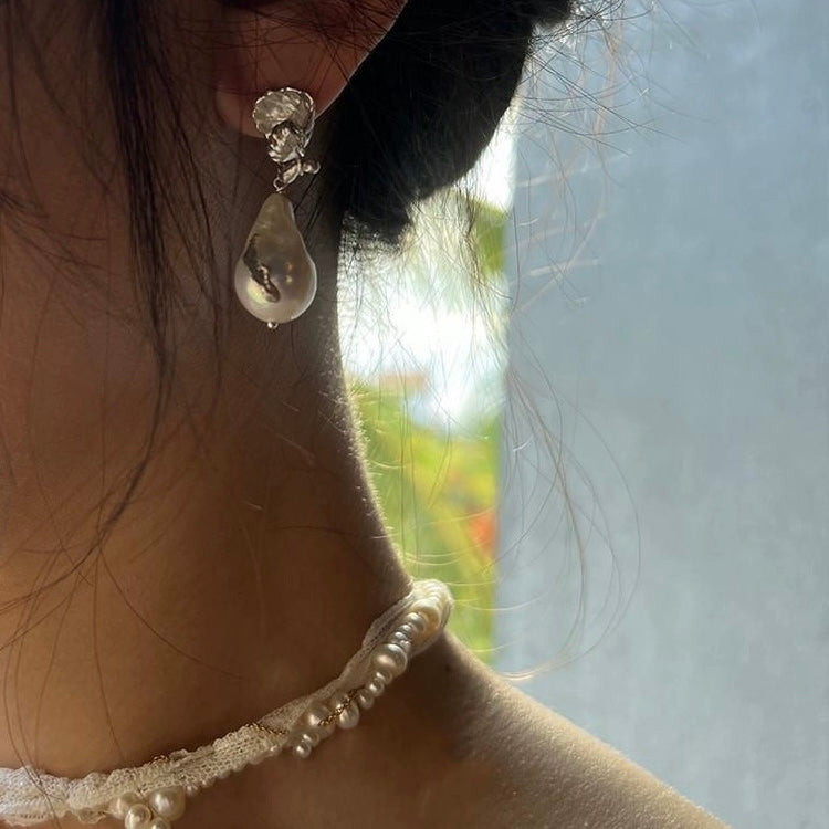 Baroque Shell Teardrop Pearl S925 Silver Elegant Earrings