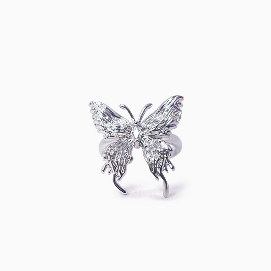 Silvery Butterfly Zircon Ring