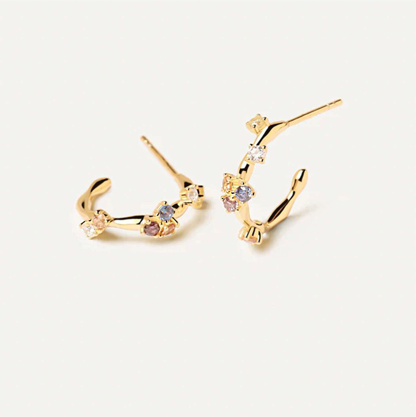 18k Gold Plated Asymmetrical Colorful Crystal Hoop Earrings