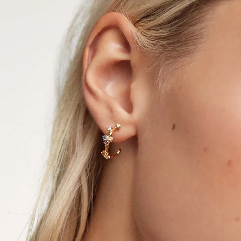 18k Gold Plated Asymmetrical Colorful Crystal Hoop Earrings