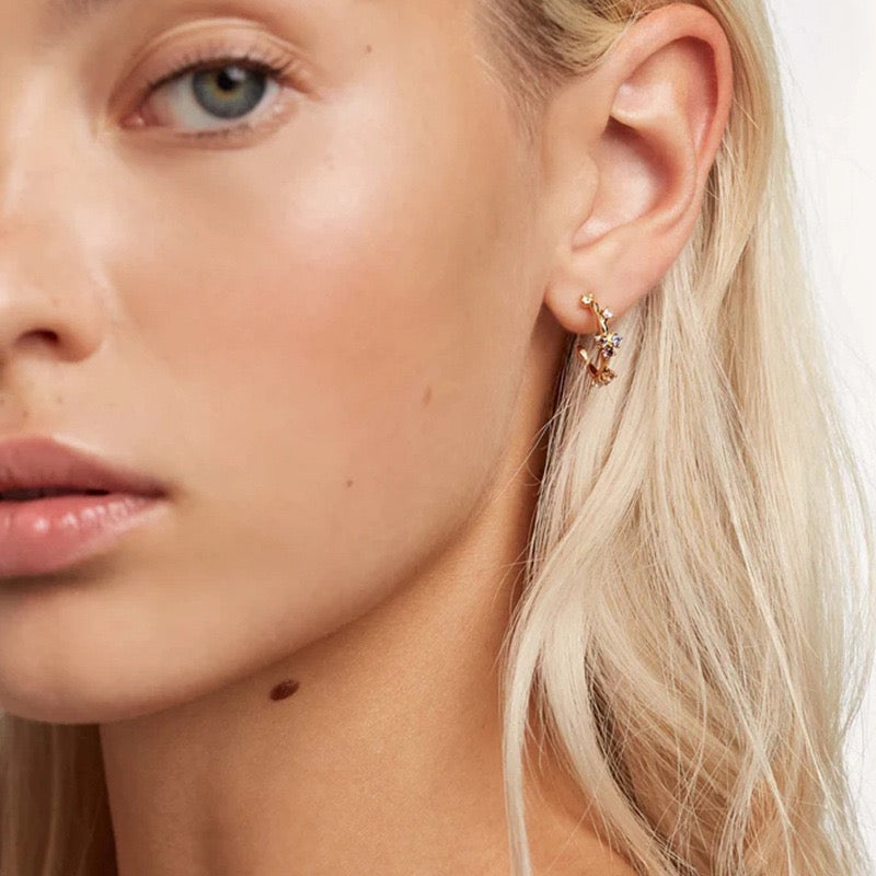 18k Gold Plated Asymmetrical Colorful Crystal Hoop Earrings