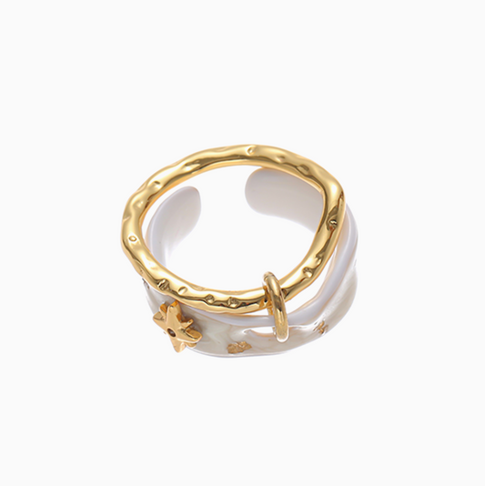 Handmade Gold foil Enamel Irregular Star Ring